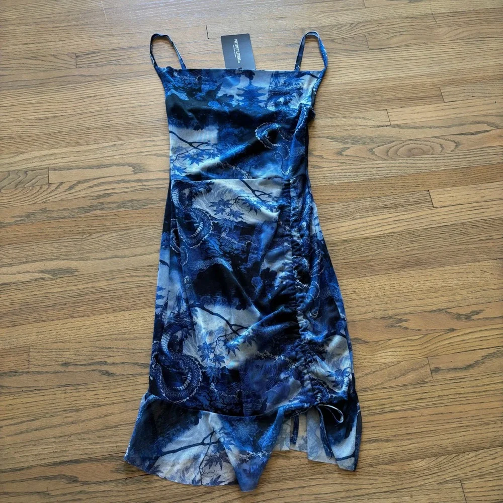 pretty little thing blue ruched dress Women's Blue Scarf Detail Ruched Maxi Dress